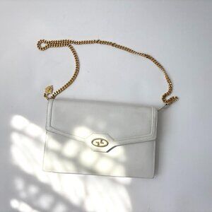 VINTAGE GUCCI White Leather & Gold Strap Crossbody Clutch / Purse 406 004 626